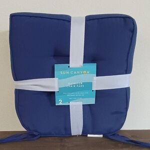 NEW Set of 2 Outdoor Patio Chair Pad Cushions Spring Navy Blue Tufted Thick